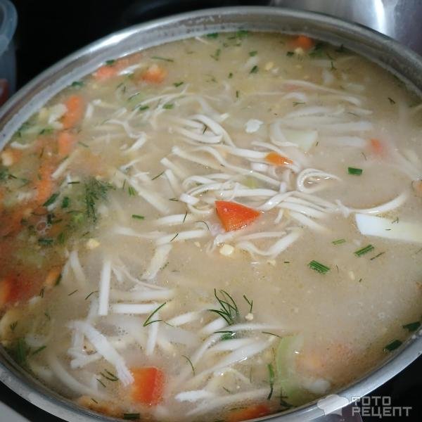 Рецепт: Удон с овощами и курицей - Суп с лапшой удон с курицей, яйцом и овощами. Ужин в азиатском стиле.