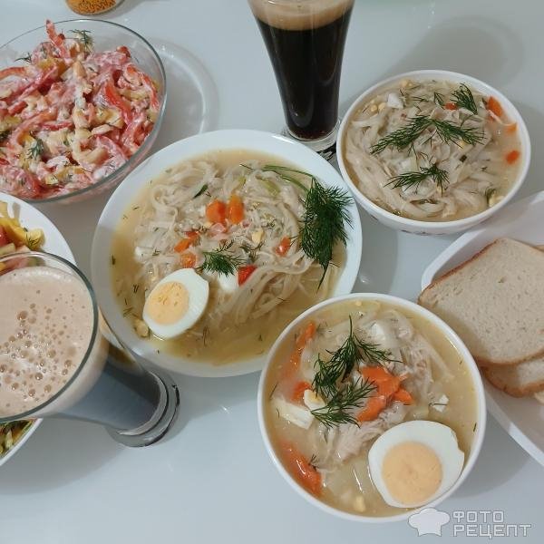 Рецепт: Удон с овощами и курицей - Суп с лапшой удон с курицей, яйцом и овощами. Ужин в азиатском стиле.