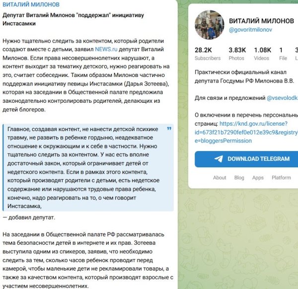 Виталий Милонов поддержал Инстасамку