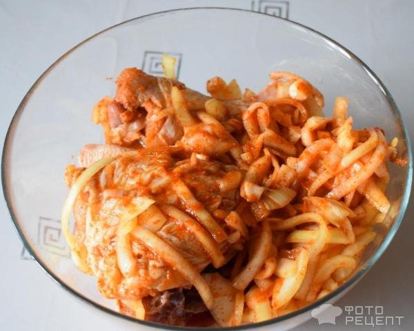 Рецепт: Куриные окорочка с овощами, запеченные в рукаве, в маринаде с виноградным уксусом - с сиропом топинамбура