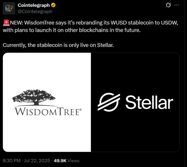 WisdomTree расширяет стратегию стаблеки после принятия гениального акта