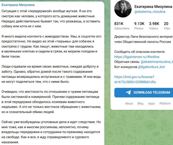 Екатерина Мизулина займется вопросом скандально известной передержки