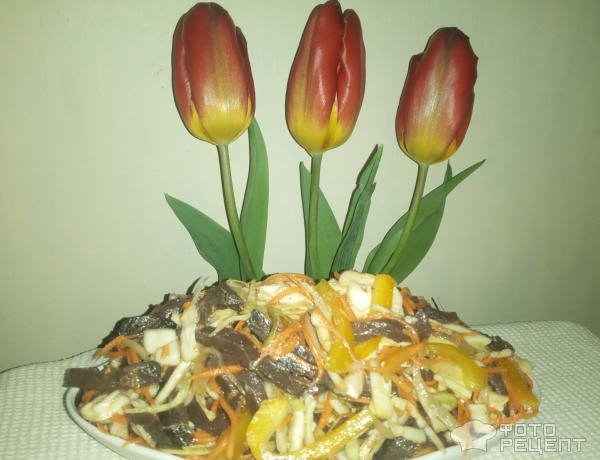 Рецепт: Салат из легкого с овощами - на скорую руку Рецепт: Салат из легкого с овощами - на скорую руку