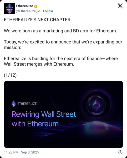 Etherealize привлечет 40 миллионов долларов на рынок Ethereum для финансовых фирм Etherealize привлечет 40 миллионов долларов на рынок Ethereum для финансовых фирм