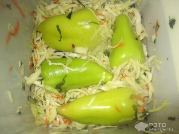 Рецепт: Квашеные перцы фаршированные капустой - быстрый рецепт