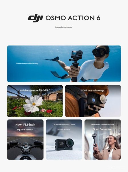 DJI выпустила экшн-камеру Osmo Action 6 с переменной диафрагмой (3 фото)