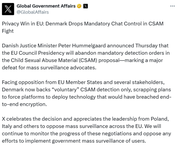 Дания прекращает усилия ЕС по контролю над чатом из-за проблем с конфиденциальностью