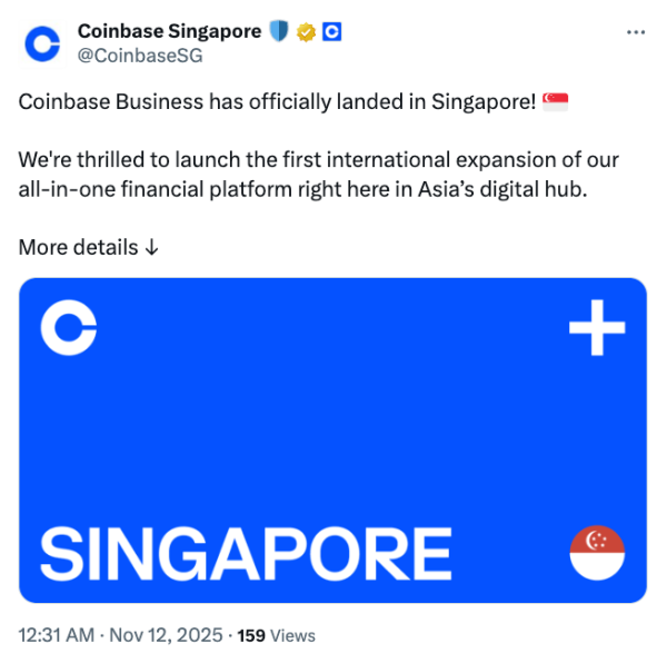 Coinbase Business дебютирует в Сингапуре