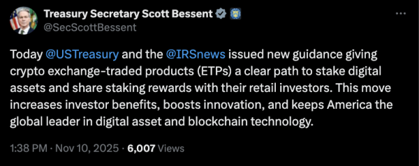 Налоговое управление США (IRS), Руководство Казначейства по обновлению криптовалютных ETP