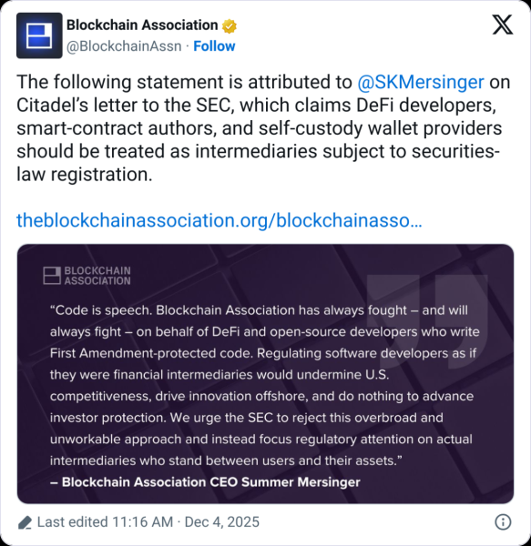 Полицейские Цитадели вызвали ярость из-за призывов к акциям полиции SEC на DeFi
