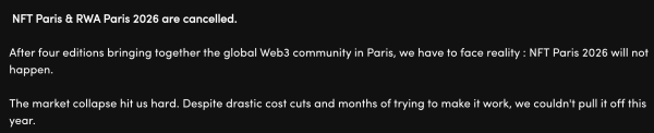 NFT Paris отменяет конференции: &laquo;Обвал рынка сильно ударил по нам&raquo;