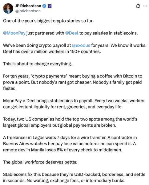 Партнерство Deel с MoonPay запускает расчет заработной платы в стейблкоинах в Великобритании и ЕС