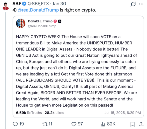 SBF усиливает поддержку Дональда Трампа после освобождения Эллисона SBF усиливает поддержку Дональда Трампа после освобождения Эллисона