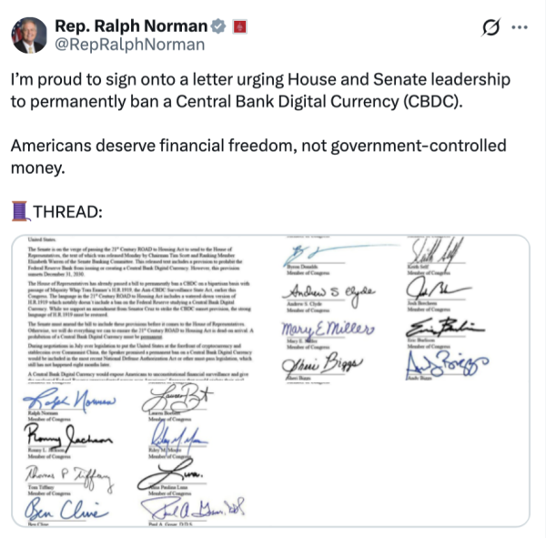 Законодатели США требуют &laquo;постоянной&raquo; блокировки CBDC