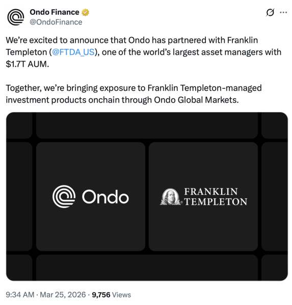 Франклин Темплтон и Ondo переносят токенизированные ETF на криптовалютные кошельки