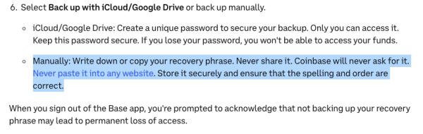 Субдомен Coinbase предлагает пользователям ввести начальные фразы