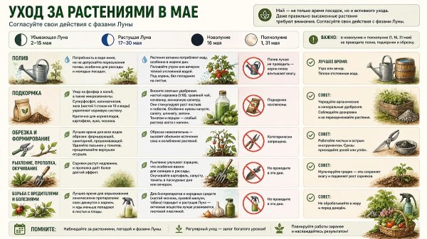 Лунный календарь садовода и огородника на май 2026 года: когда сажать овощи и ухаживать за грядками