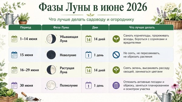 Посевной календарь на июнь 2026 года: самые удачные дни для посадок и ухода за растениями