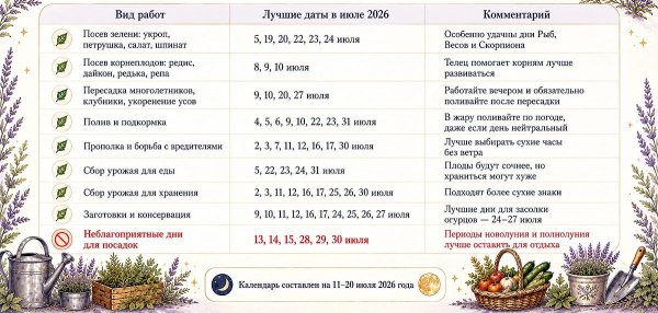 Фазы Луны в июле 2026 года: лунный календарь садовых работ и лучшие дни для огорода