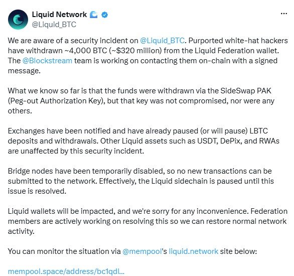 «Белые шляпы» забрали 4000 BTC у Liquid, ETF считают лучшую неделю 2026 года: дайджест Ходлера «Белые шляпы» забрали 4000 BTC у Liquid, ETF считают лучшую неделю 2026 года: дайджест Ходлера